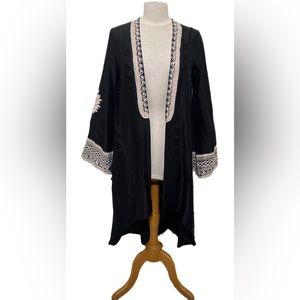 Exotic Black silk embroidered duster coat M-L